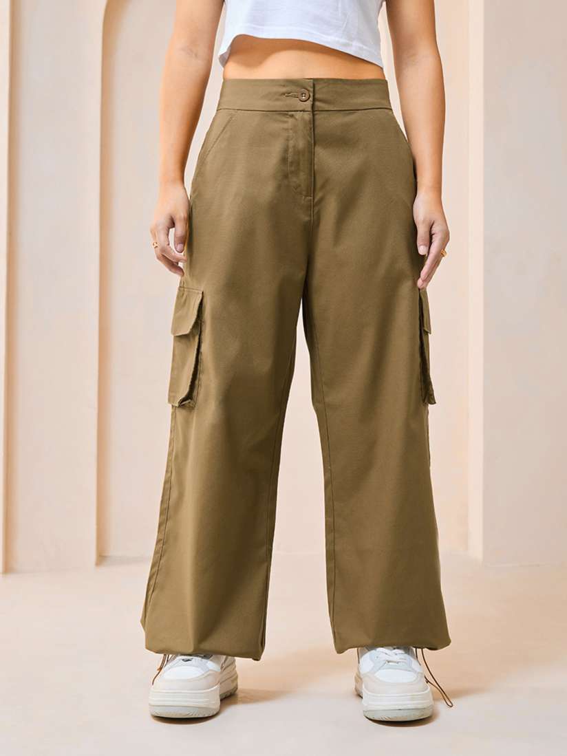 Buy Bewakoof Women Oversized Cargo Parachute Pants Trousers for Women 25496096 Myntra
