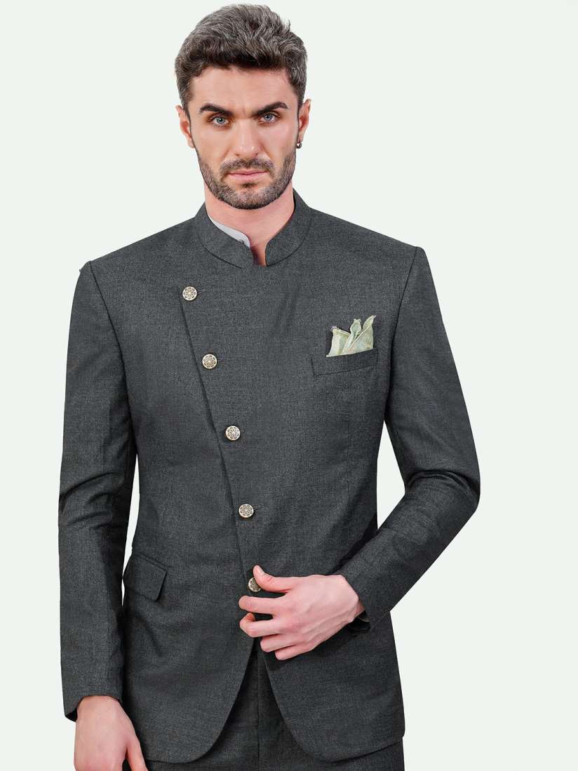 Slim fit blazer with mandarin collar top