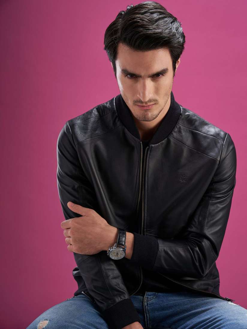 Buy Tortoise Mock Collar Lightweight Leather Jacket Jackets for Men 25506694 Myntra
