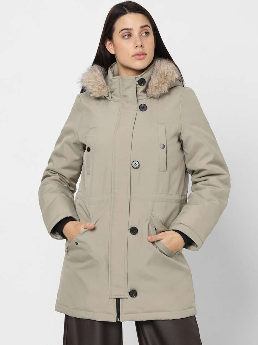 Buy Vero Moda Faux Fur Trim Detail Hooded Longline Parka Jacket Jackets for Women 25512654 Myntra