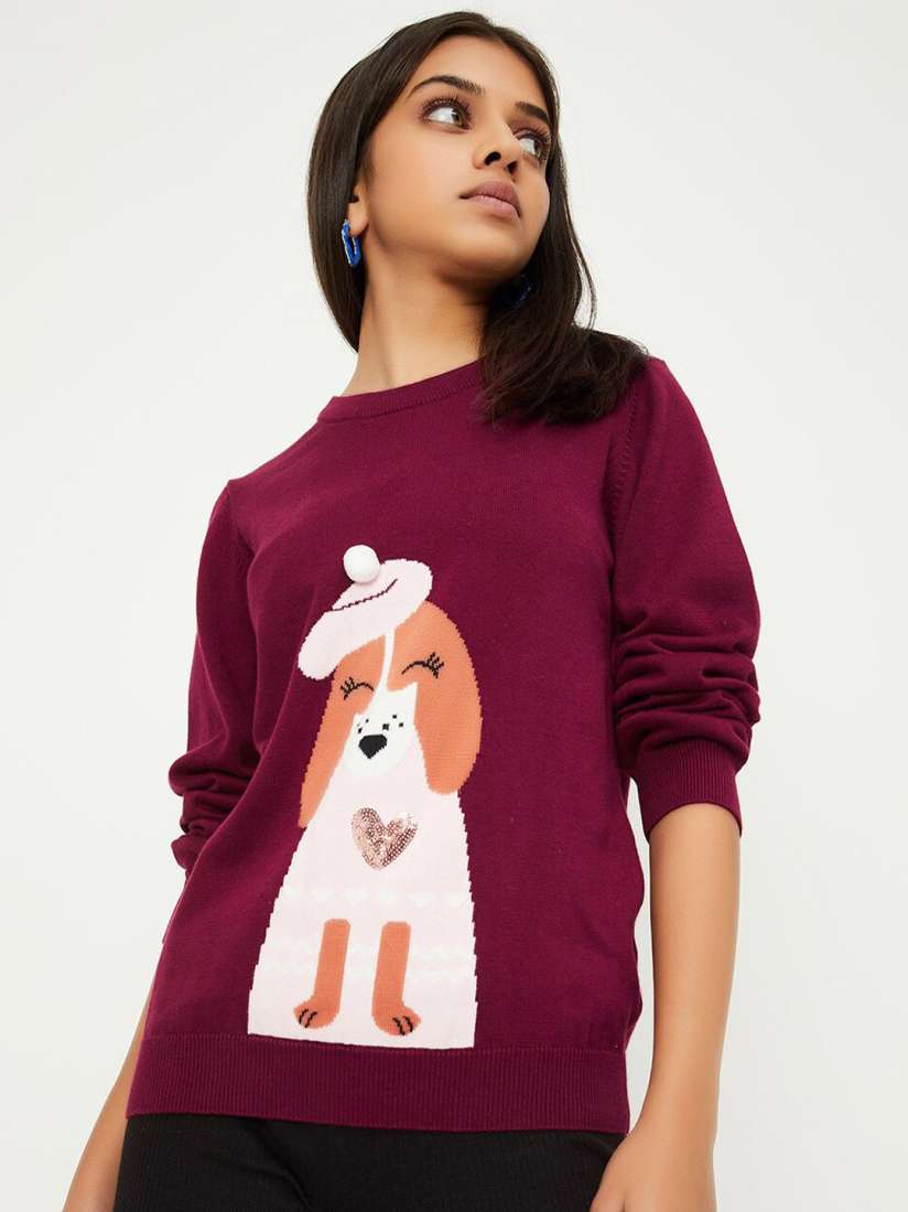 Buy max Girls Graphic Printed Pure Cotton Pullover Sweater Sweaters for Girls 25516284 Myntra