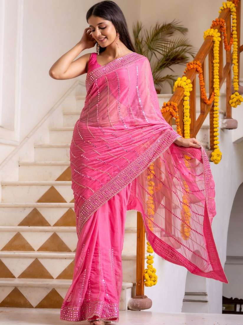 Buy HOUSE OF JAMOTI Embellished Mirror Work Saree Sarees for Women 25520876 Myntra