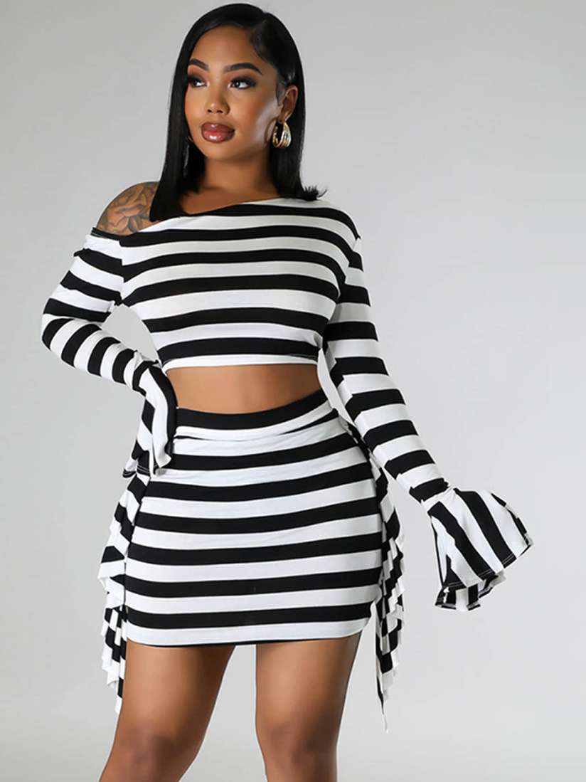 Buy LULU SKY One Shoulder Striped Crop Top With Striped Mini Skirt Co Ords for Women 25521066 Myntra