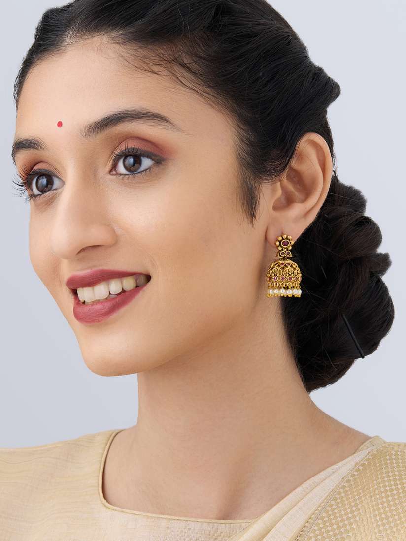 Buy Kushal s Fashion Jewellery Gold Plated Artificial Beads Studded Jhumkas Earrings for Women 25532562 Myntra