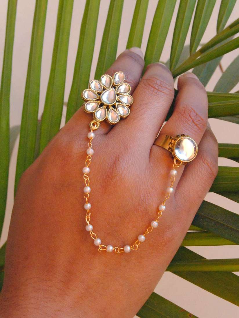 Buy BeAbhika Kundan Studded Beaded Adjustable Duo Finger Rings Ring for Women 25539482 Myntra