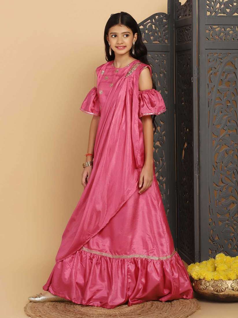 Buy FASHION DREAM Girls Floral Embroidered Sequinned Cold Shoulder Sleeves Ethnic Dress Ethnic Dresses for Girls 25541748 Myntra