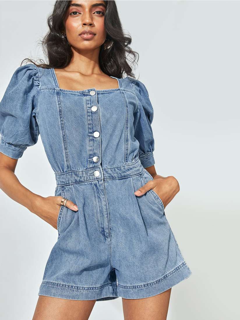Denim playsuit with belt online