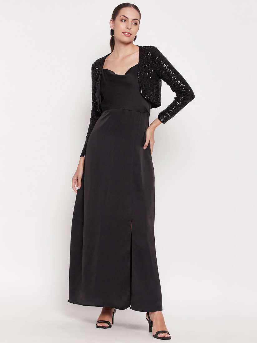 Buy Madame Shoulder Straps Sleeveless Maxi Dress With Embellished Shrug Dresses for Women 25551418 Myntra