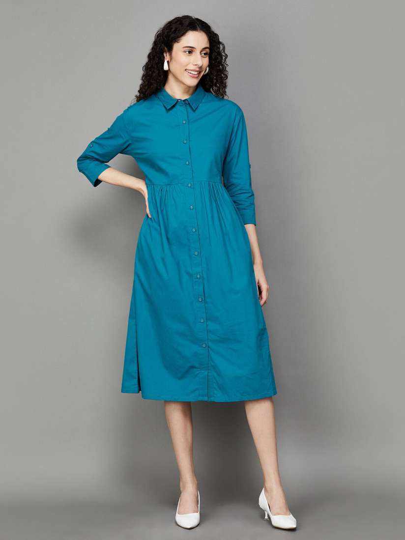 Buy Colour Me by Melange Shirt Collar Cotton Shirt Style Dress Dresses for Women 25551856 Myntra