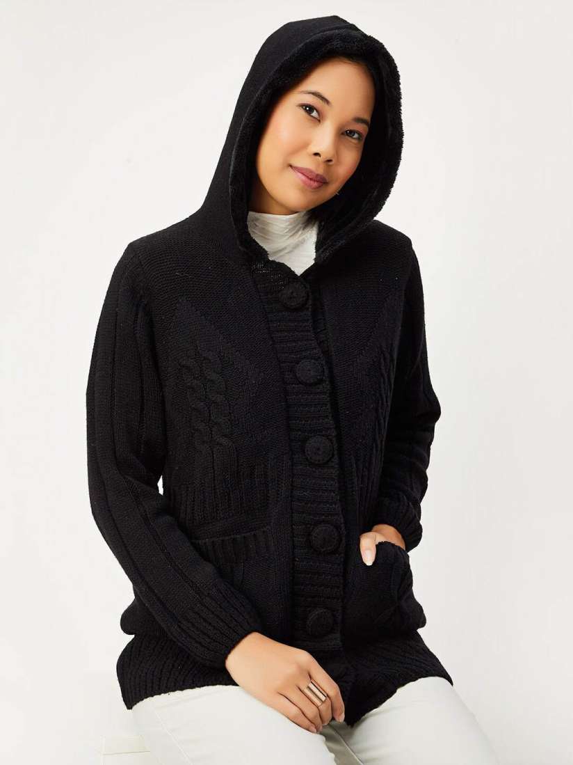 Women's cable knit hooded cardigan cheap