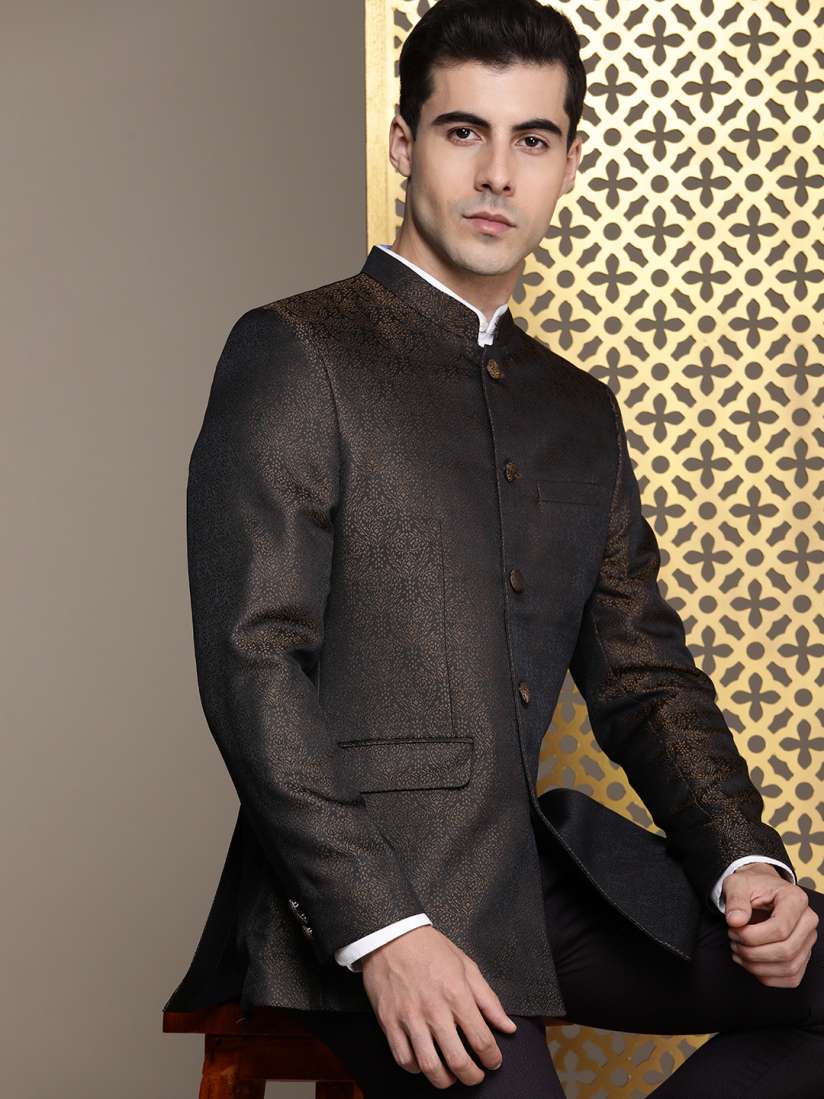 Buy House of Pataudi Jashn Mandarin Collar Ethnic Motifs Woven Design Bandhgala Blazer Blazers for Men 25561970 Myntra