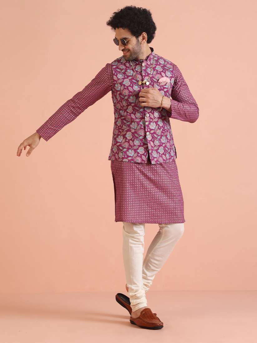 Buy KISAH Men Abstract Printed Regular Fit Kurta Jacket Churidar Set Kurta Sets for Men 25563364 Myntra