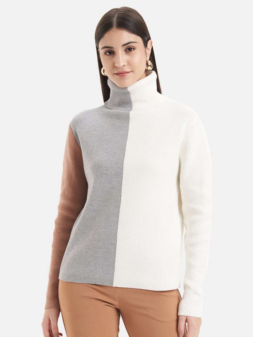 Buy Kazo Colourblocked Turtle Neck Pullover Sweaters for Women 25565934 Myntra
