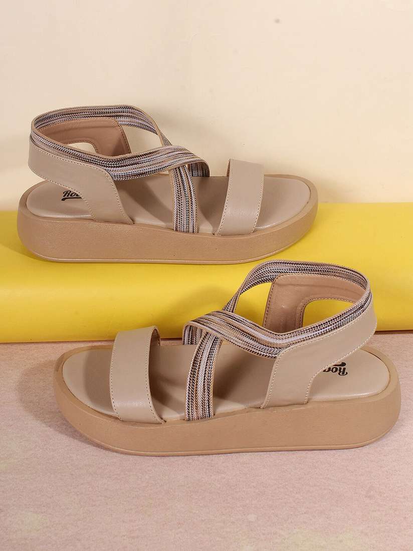 Buy Roadster Khaki Textured Wedge Sandals Heels for Women