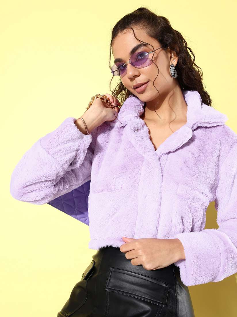 Buy ANVI Be Yourself Lavender Faux Fur Trim Crop Puffer Jacket Jackets for Women 25576178 Myntra