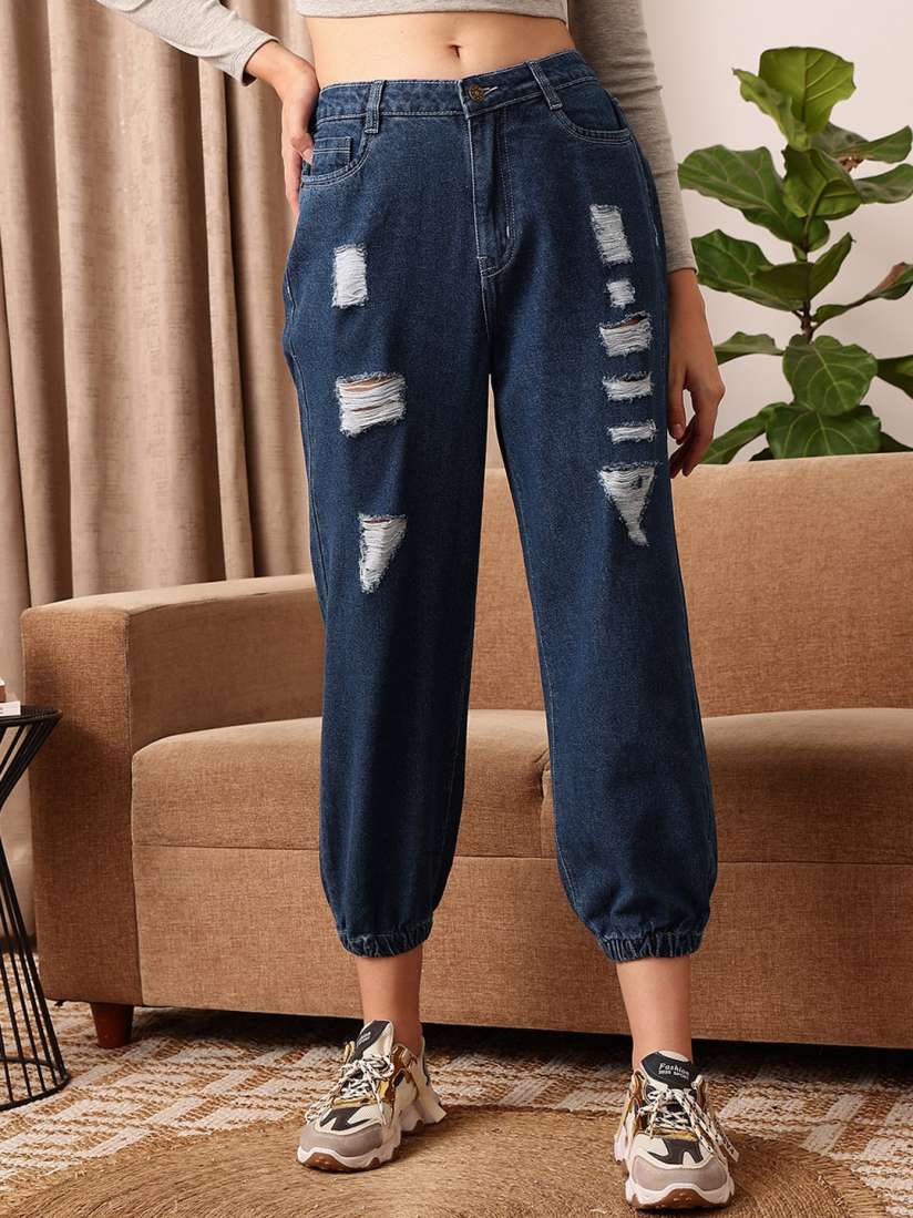 Buy STREET 9 Women Blue Comfort Jogger Mildly Distressed Pure Cotton Light Fade Jeans Jeans for Women 25578298 Myntra