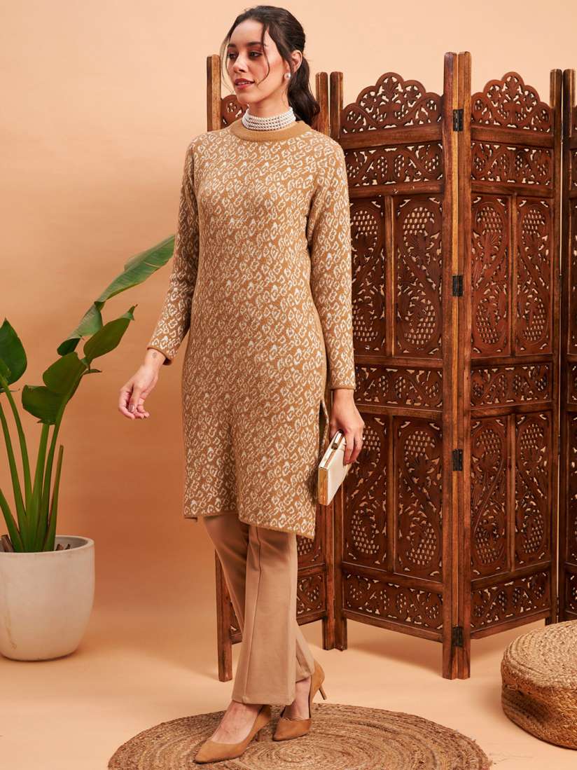 Buy Shae by SASSAFRAS Beige Abstract Self Design Woolen Straight Kurta Kurtas for Women 25589504 Myntra