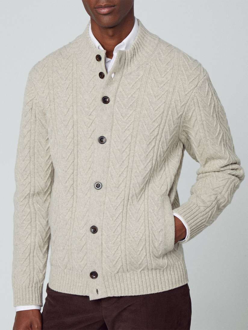 Buy HACKETT LONDON Cable Knit Self Designed Wool Cardigan Sweaters for Men 25591862 Myntra