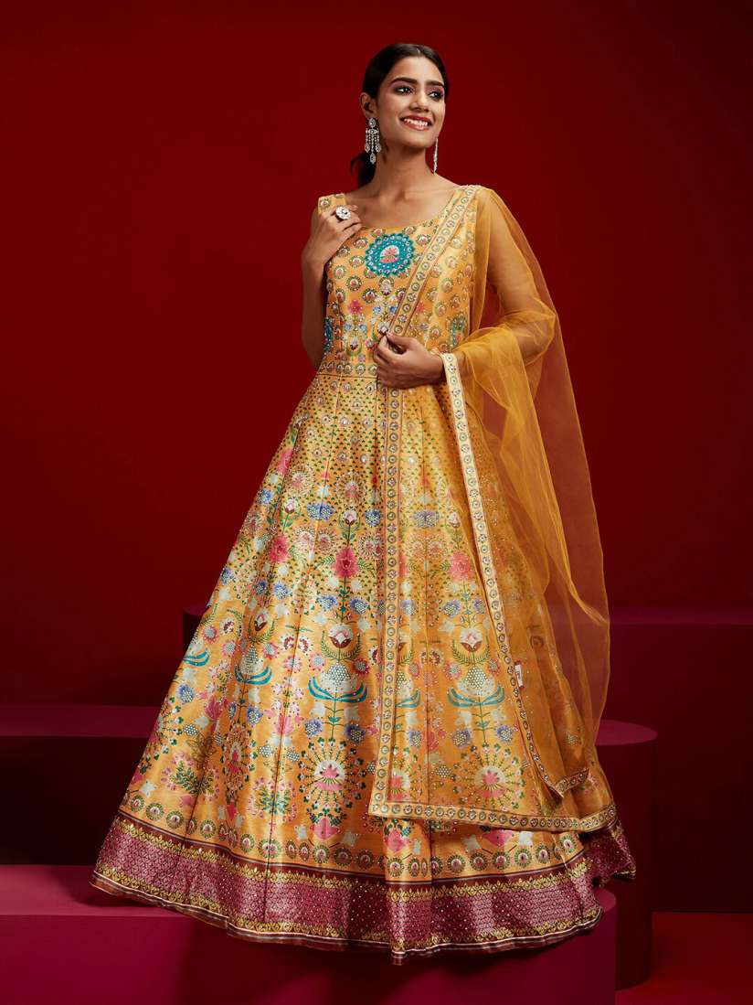 Buy Libas Art Ethnic Motifs Printed Sequinned Silk Maxi Ethnic Dress With Dupatta Ethnic Dresses for Women 25596488 Myntra