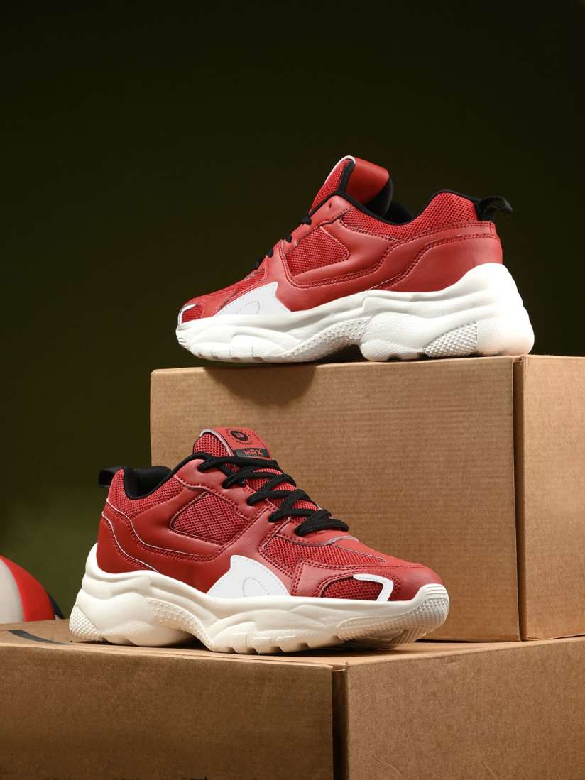 Buy HRX by Hrithik Roshan Women Red Textured Lace Up Chunky Sneakers Casual Shoes for Women 25598248 Myntra