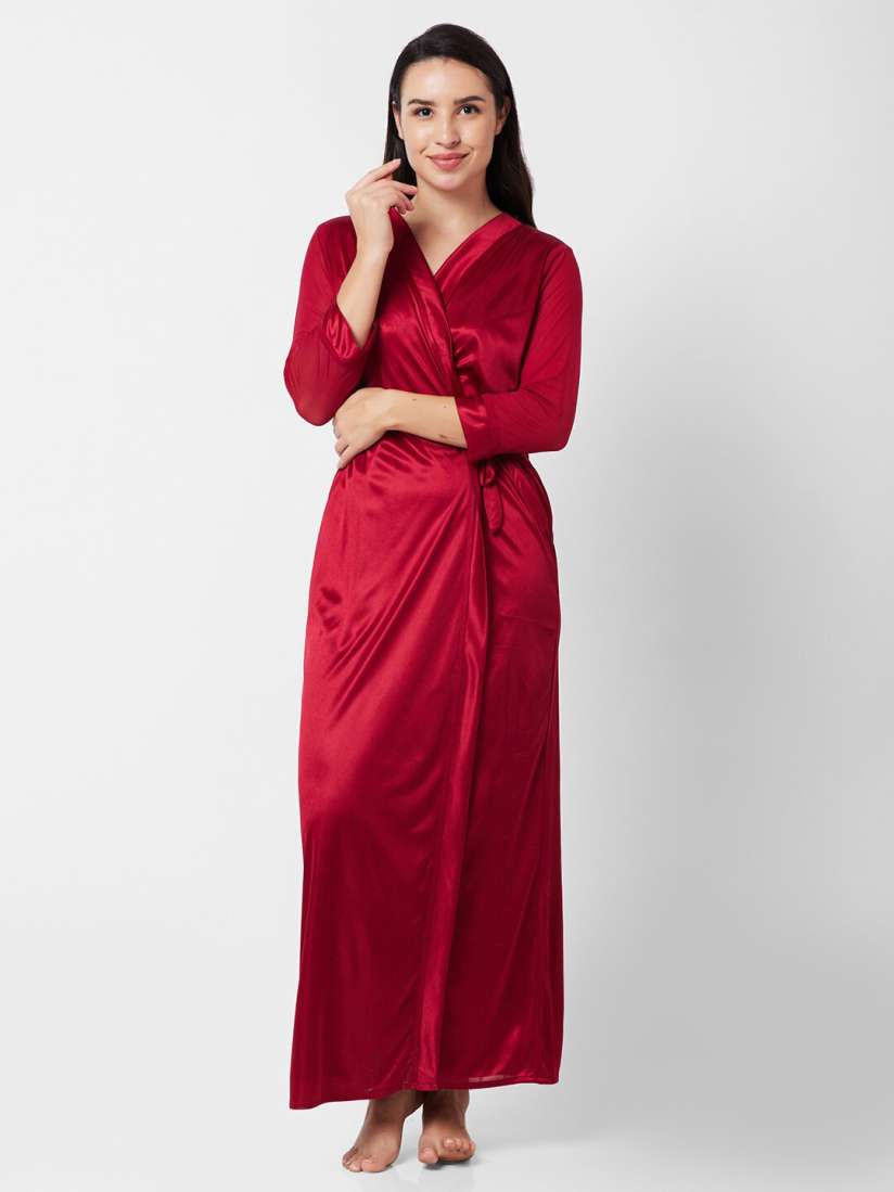 Buy FashionRack Lace Shoulder Straps Sleeveless Satin Maxi Wrap Nightdress With Robe Nightdress for Women 25600892 Myntra