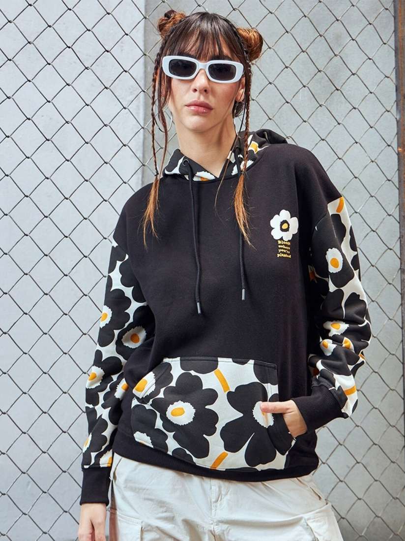 Buy Bewakoof Heavy Duty 1.0 Women Abstract Floral Graphic Printed Oversized Hoodies Sweatshirts for Women 25608870 Myntra