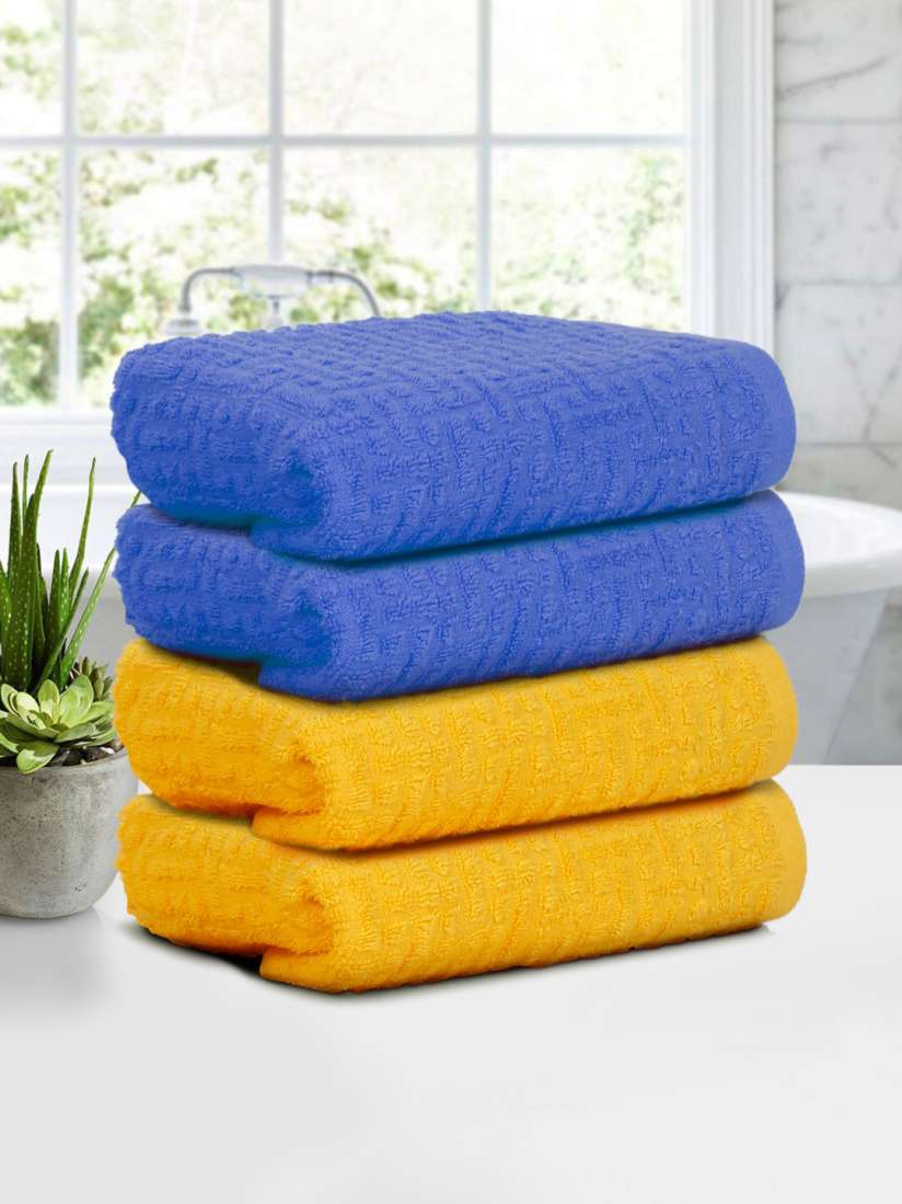 Buy Cortina Blue Yellow 4 Pieces Jacquard 500 GSM Hand Towels Hand Towels for Unisex 25615676 Myntra