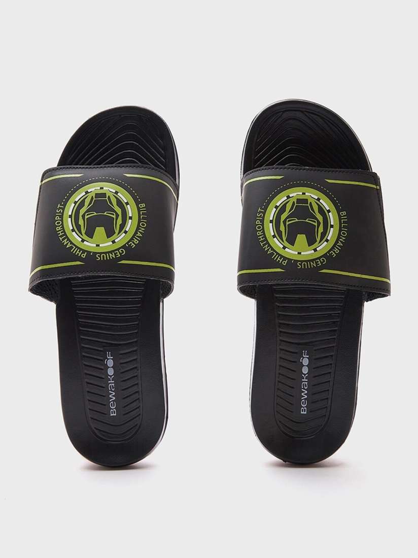 Buy Bewakoof Men Black Yellow Genius Iron Man Printed Sliders Flip Flops for Men 25616790 Myntra