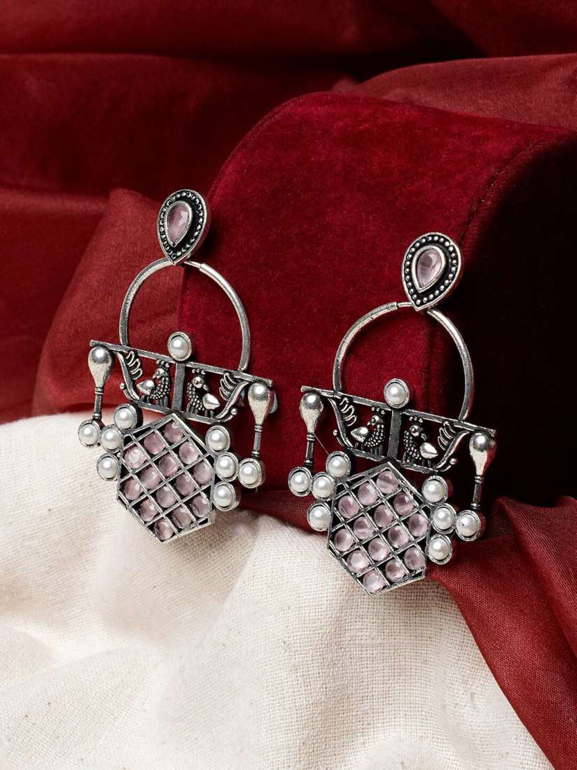 Buy TEEJH Silver Plated Beaded Oxidised Drop Earrings Earrings for Women 25621538 Myntra