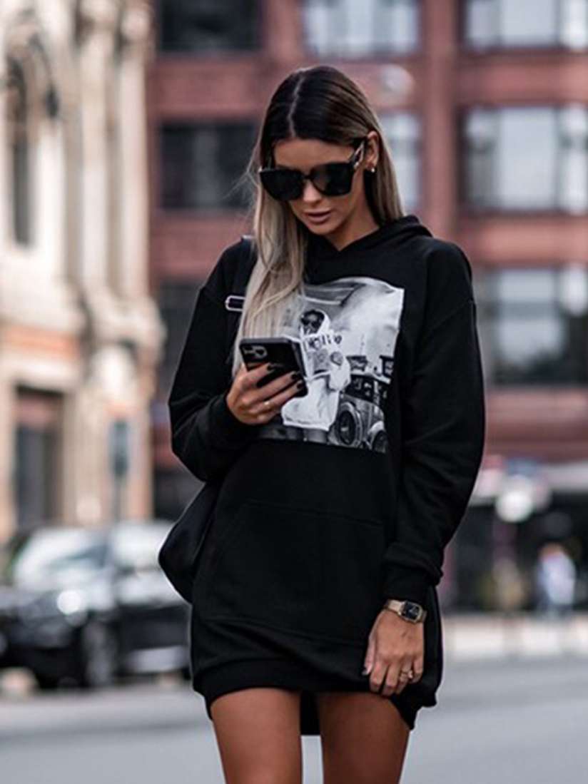 Buy StyleCast Black Graphic Printed Hooded T shirt Dress Dresses for Women 25630470 Myntra