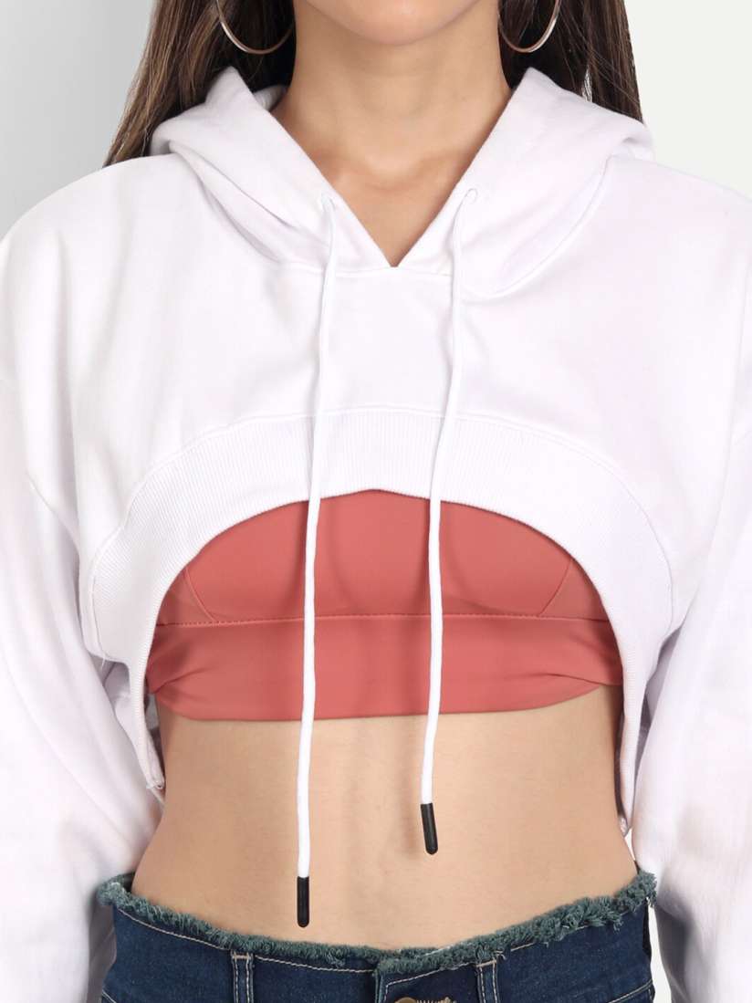 Buy COLOR CAPITAL Hooded Crop Sweatshirt Sweatshirts for Women 25630982 Myntra