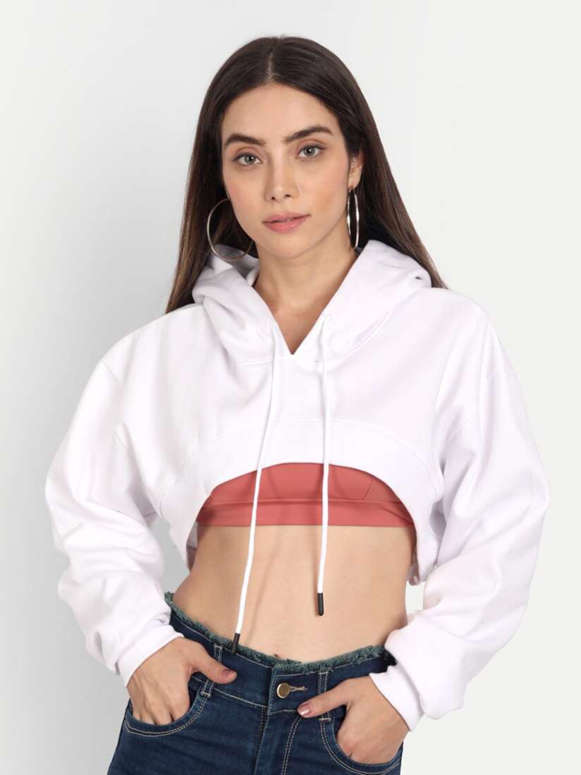 Buy COLOR CAPITAL Hooded Crop Sweatshirt Sweatshirts for Women 25630982 Myntra