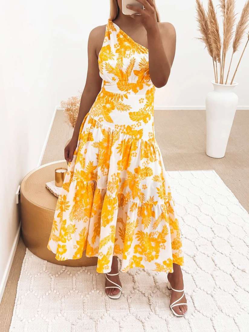 Buy StyleCast Yellow Floral Printed One Shoulder Fit Flare Midi Dress Dresses for Women 25632774 Myntra