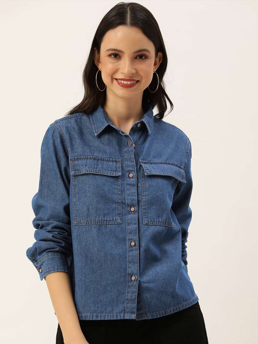 Buy Bene Kleed Pure Cotton Casual Denim Shirt Shirts for Women 25636084 Myntra
