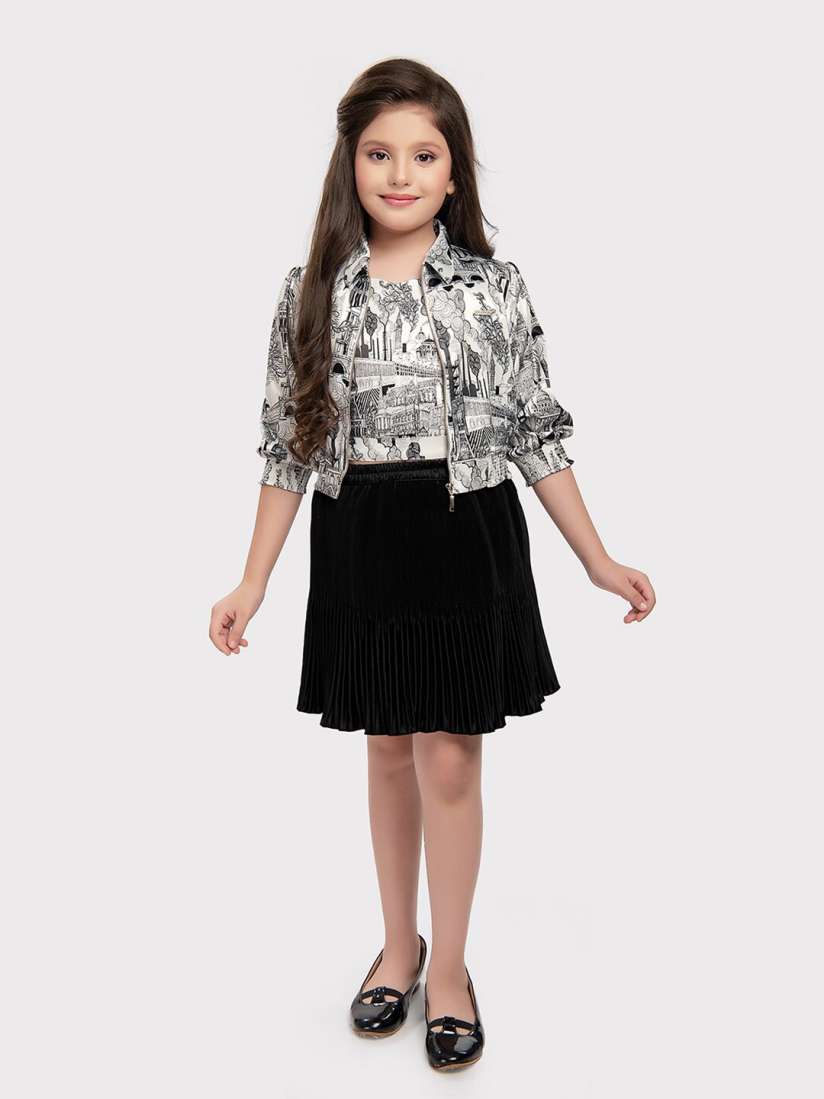 Buy Tiny Baby Girls Printed Shoulder Straps Top With Skirt Jacket Clothing Set for Girls 25637260 Myntra
