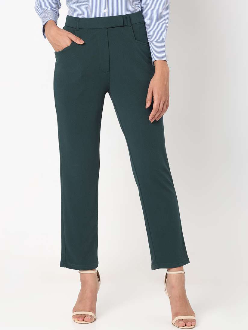 Buy Smarty Pants Women Relaxed Straight Leg High Rise Lint Free Formal Trousers Trousers for Women 25646708 Myntra