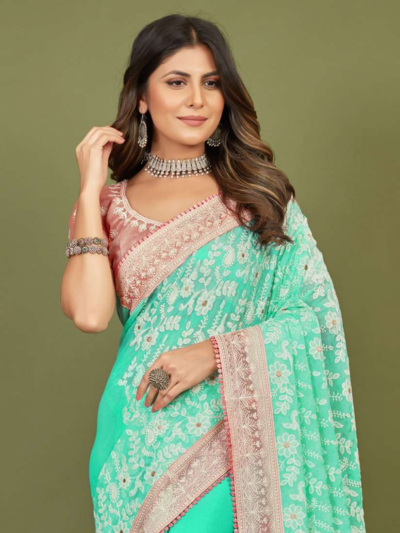 Saree mall blue and pink embroidered new arrivals