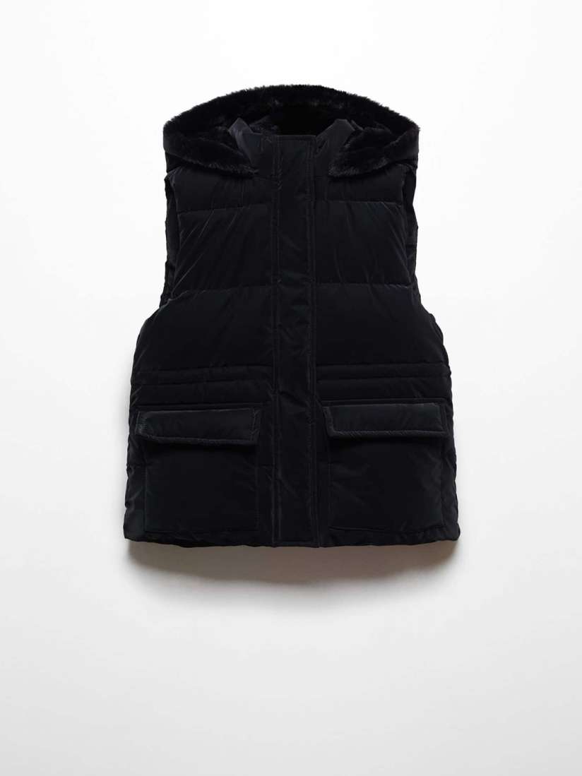 Kids black fur gilet online
