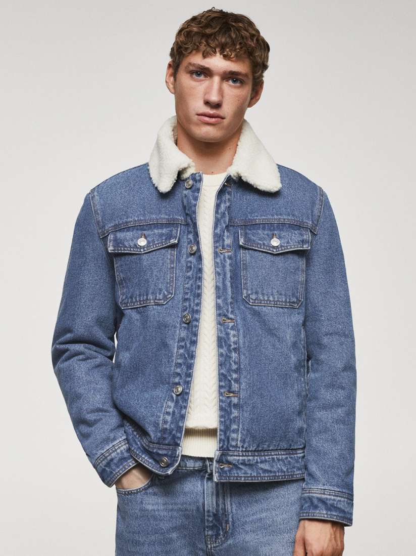 Buy MANGO MAN Faux Fur Trim Pure Cotton Denim Jacket Jackets for Men 25654668 Myntra