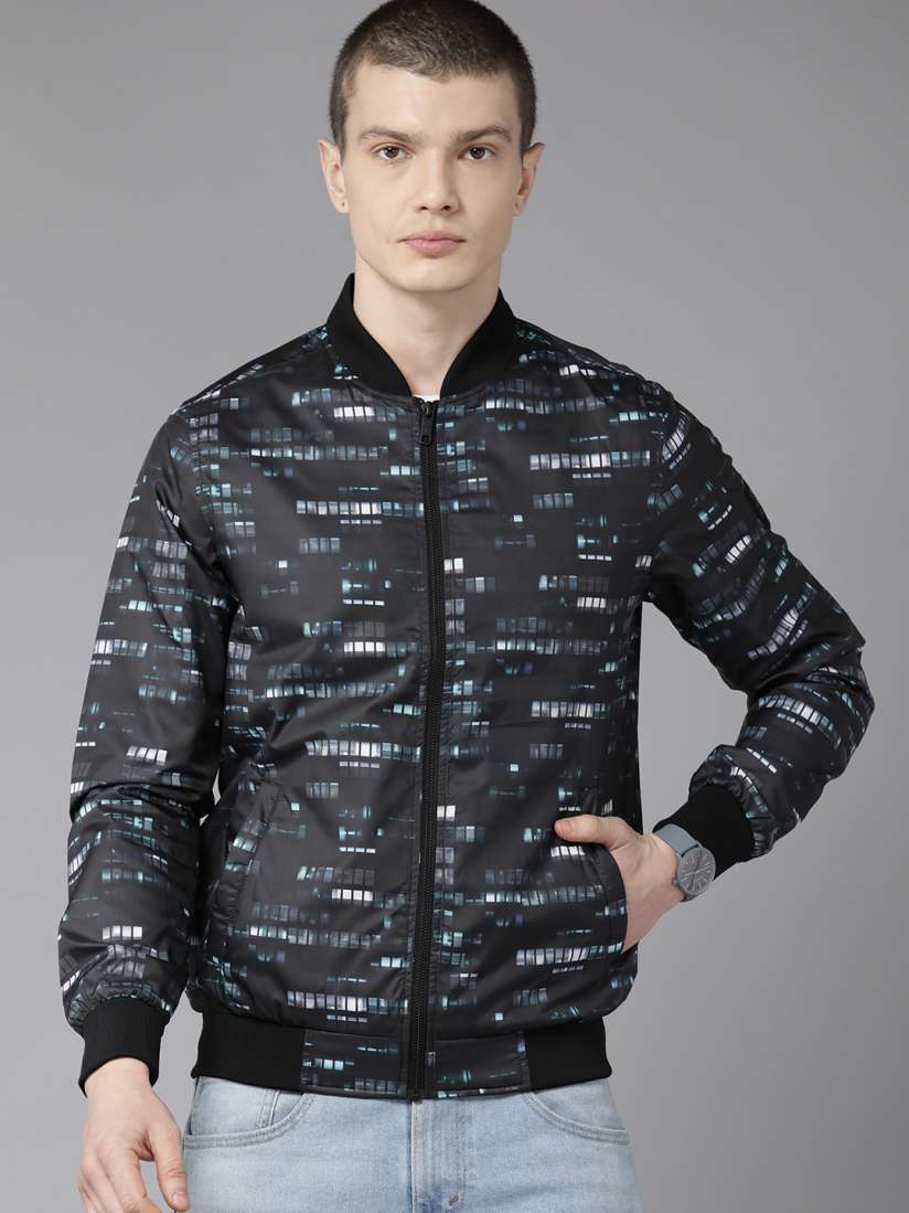 Buy Van Heusen Stand Collar Geometric Printed Slim Fit Bomber Jacket Jackets for Men 25655262 Myntra