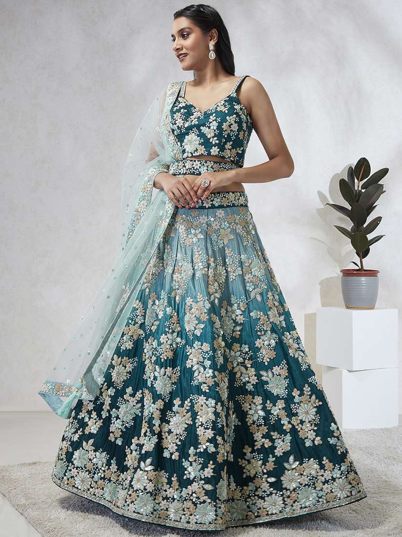 Buy panchhi Embroidered Sequinned Semi Stitched Lehenga Unstitched Blouse With Dupatta Lehenga Choli for Women 25672036 Myntra