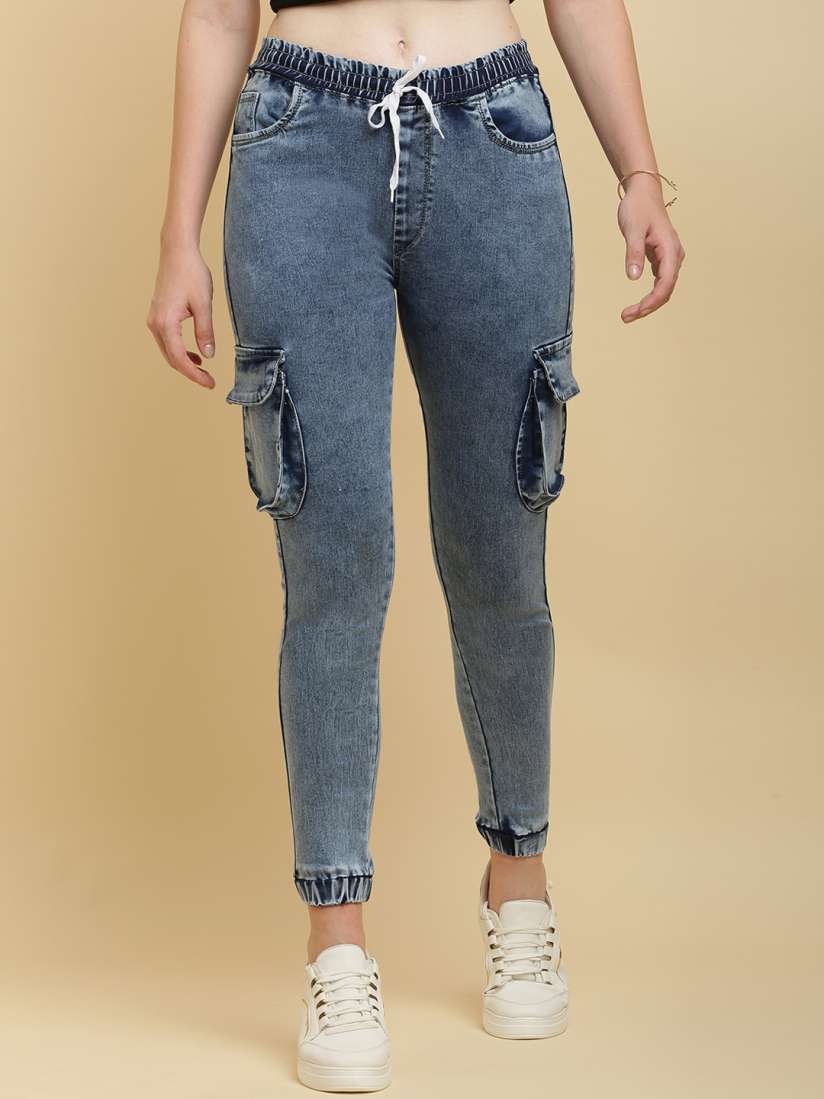 Buy HERE NOW Women Blue Heavy Fade Stretchable Joggers Jeans for Women 25681962 Myntra