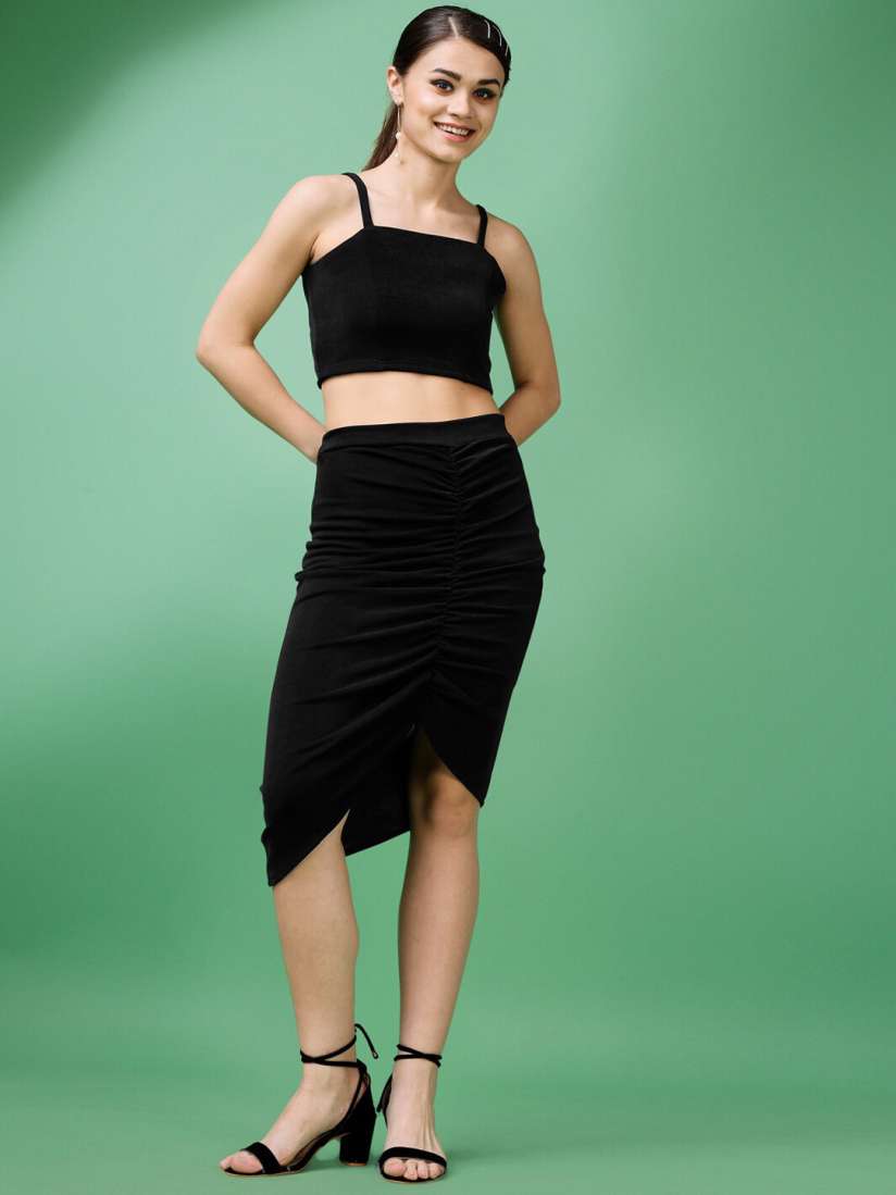 Buy PURVAJA Shoulder Strapped Crop Top With Ruched Skirt Co Ords for Women 25682024 Myntra