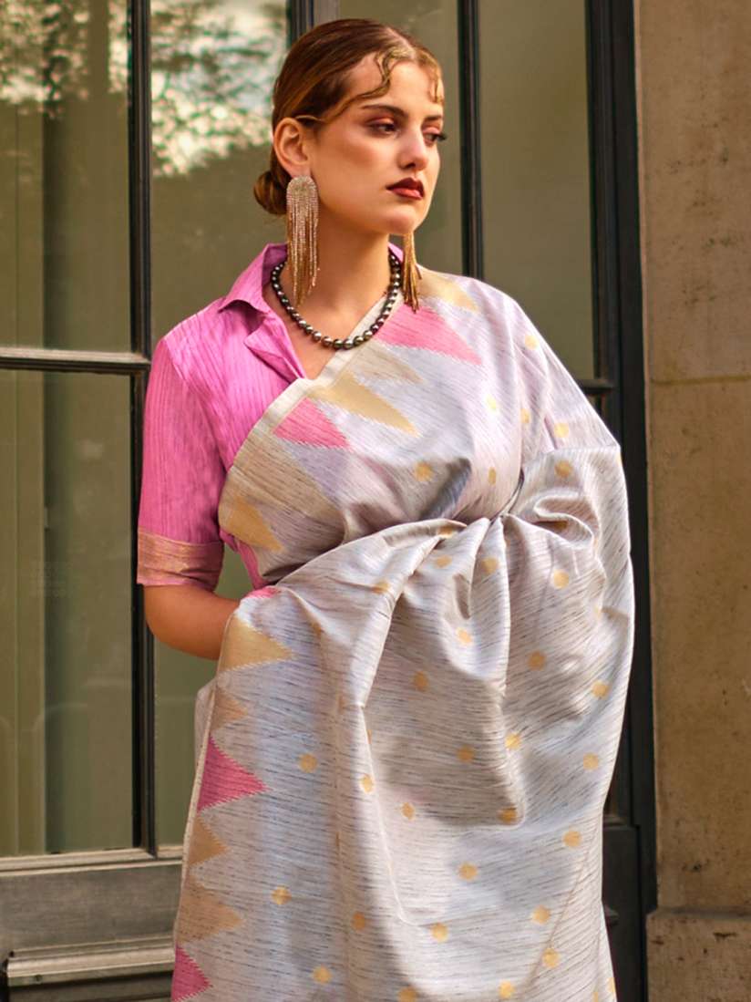 Buy Mitera Grey Geometric Woven Design Zari Detailed Saree Sarees for Women 25685396 Myntra