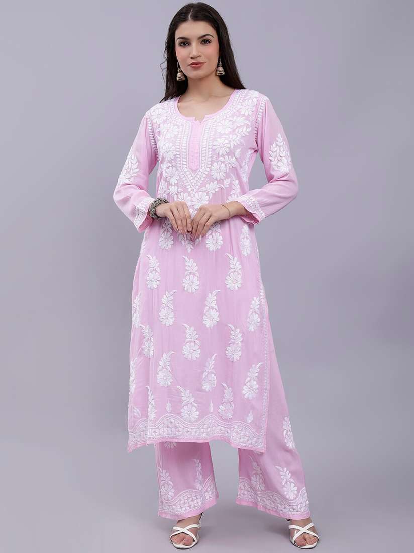 Buy Seva Chikan Ethnic Motifs Embroidered Chikankari Kurta With Palazzo Kurta Sets for Women 25685774 Myntra