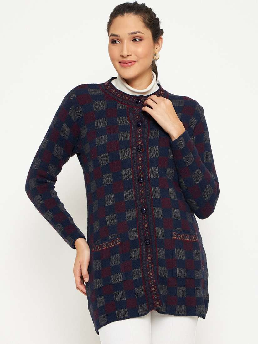 Buy Duke Checked Acrylic Longline Cardigan Sweater Sweaters for Women 25692528 Myntra