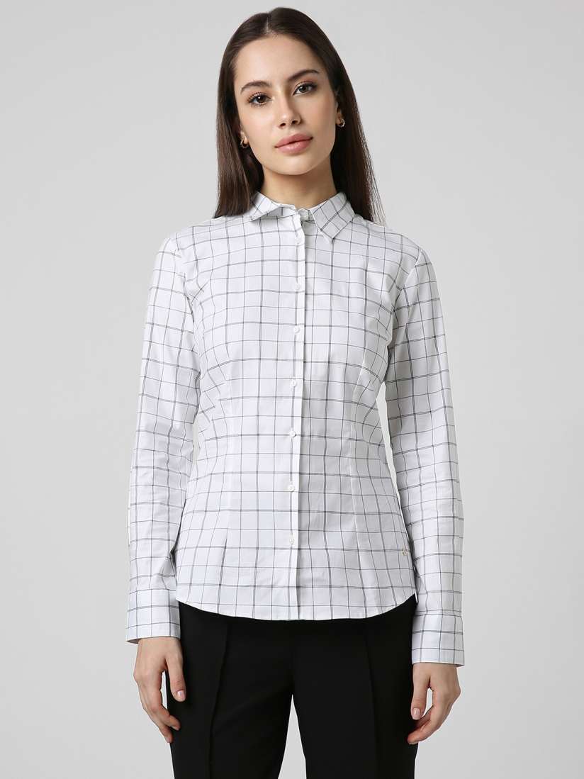 Buy Van Heusen Woman Women White Opaque Checked Formal Shirt Shirts for Women 25700310 Myntra