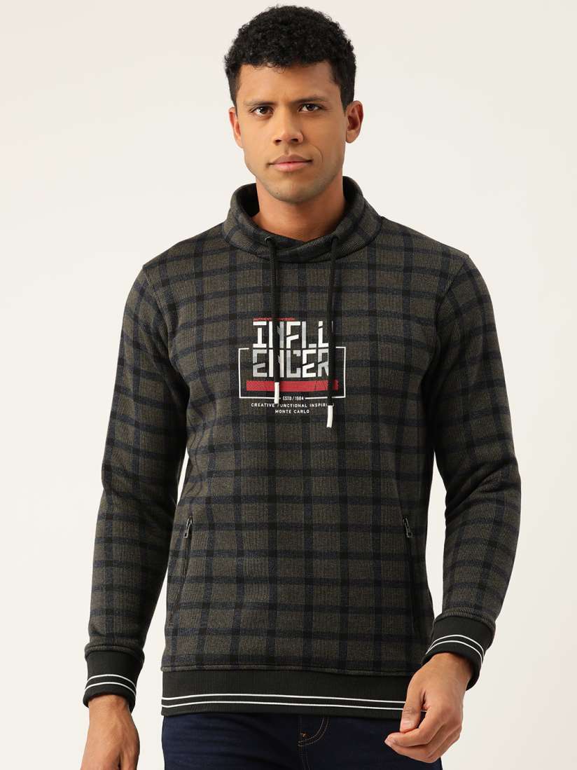 Buy Monte Carlo Stand Collar Checked Sweatshirt Sweatshirts for Men 25701260 Myntra