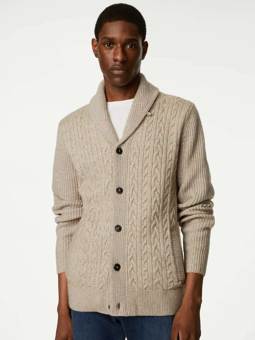 Buy Marks Spencer Cable Knit Self Design Shawl Collar Cardigan Sweater Sweaters for Men 25703248 Myntra