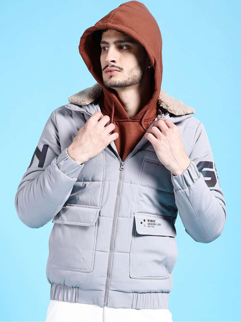 Buy The Indian Garage Co Men Grey Longline Outdoor Puffer Jacket with Patchwork Jackets for Men 25704226 Myntra